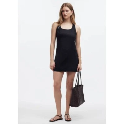 Madewell 100% Linen Cross Back A-Line Mini Dress Black 14 Summer Vacation NWT