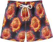 [RPLIFE] Swimming Shorts for Boys, Anti-Chafe Swim Trunks Boys 2 T, Basketballs Fire Black