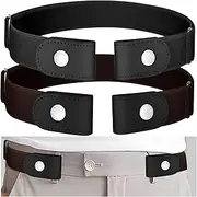 [Yenblow] 2 Pack Adjustable No-Buckle Elastic Belt for Women & Men, Innovative Invisible Flat Belt with Premium Leather Trim for Jeans Pants Dresses, Comfort Stretch Waistband 31"-39" (Black & Brown
