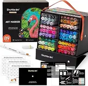 Shuttle Art Alcohol Markers, 88 Colours Professional Dual Tip Art Pens Plus 1 Colourless Blender, Felt Tip Pens with Case for Artists Adult Illustration Colouring Sketching Drawing