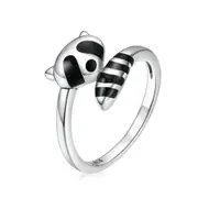 Silver plating Black Raccoon Finger Rings for Women Adjustable Free Size Jewelry