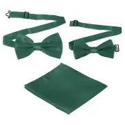 Bow Tie for Men, Adjustable Bow Ties with Pocket Square(Dark Green, 2Size)