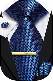[Hi-Tie] Mens Tie and Pocket Square gold Tie Clip Cufflinks Formal Woven Silk Necktie Sets Wedding Party