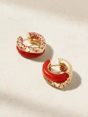 [Tabayer] Tabayer - Oera 18-karat Gold Multi-stone Hoop Earrings - Red - One size One size Red