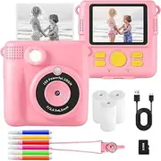 AORILE Kids Camera,Instant Print Camera for Kids,1080P HD Digital Camera with 32G SD Card,3 Rolls Photo Paper & 6 Color Pens, for 3-14 Year Old Girls (Pink)