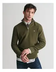 [Gant] Micro Textured Cotton Half-Zip Knit in Juniper Green