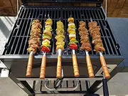 Kebab BBQ Stainless Steel Skewers 6pcs with Wooden Handles. Skewer Length 41cm. Blade Length 30cm Width 1cm Thick 2mm with Storage Pouch