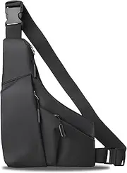 [Soxicoa] Sling Bag for Women Men, Anti Theft Crossbody Bag,Lightweight Small Leather Shoulder Bag Purse Adjustable Strap Waterproof Chest Bag for Casual Outdoor Sport Running Travel Backpack Black Fanny Pack