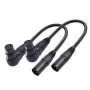 2Pcs 3 Pin XLR Right Angle Male to Female Plug Microphone Audio Cable 90 Degree XLR Female to Strai Black