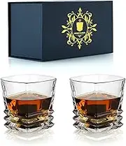 Whiskey Glasses Set of 2-300 ml / 10 oz Luxury Bourbon Scotch Cognac Irish Whisky Glasses Tumblers - Perfect Drinking Glassware Gift Set Box for Men Dad Husband Whiskey Lovers Father’s Day Birthday