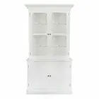 Hamptons Criss Cross Glass Door Black Hutch Buffet Cabinet Chest Sideboard in