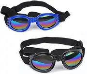 Generic 2 Pcs Dog Goggles, Adjustable Strap Dog Eyewear, UV Protection, Waterproof, One Size, Blue +Black