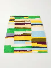 [The Elder Statesman] The Elder Statesman - Striped Crocheted Cotton Mini Skirt - Green - M/L M/L Green
