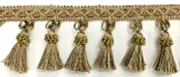 (SOLD BY THE YARD) 3.5'' Tassel Fringe Trim - Gold/Green Biege
