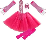 [MUCKLILY] Costume Accessories 80s Festival Outfit Women's Necklace Bracelet Fishnet Gloves Tutu Dress Leggings Cosplay
