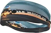 [CADREWY] Airplane in The Evening Light Print Stylish Sports Sweatband Stretchy Breathable and Moisture Wicking Headband for Gym