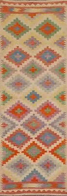 Pastel Color Reversible Kilim Southwestern Runner Rug 3'x10' Flat Weave Carpet