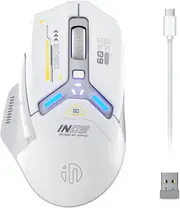 INPHIC IN9 Wireless Gaming Mouse, True Tri-Mode Bluetooth/Type-CWired/2.4G Wireless Mouse, 10000 DPl, Fully Programmable, RGB Backlit, Rechargeable Wireless Computer Mouse for Laptop PC Mac-White-Gray