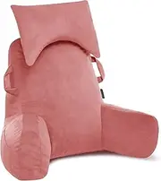 Unisakey Portable Large Reading Pillows with Headrest for Sitting in Bed Adult(Dark Pink), Bed Pillow with Arms & Pockets,Elastic Sponge & Washable Cover,Back Pillow for Reading/Watching/Gaming, Dark
