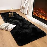 Pacapet Black Runner Rugs for Bedroom, 2x6 Feet Olive Green Fluffy Shag Area Rug, Plush Fuzzy Carpet for Living Room Hallway Beside Kids Girls Boys Dorm Nursery Home Decor