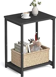 [VASAGLE] Side Table Set of 2 Charcoal Gray and Black with Storage Shelf LET272B16