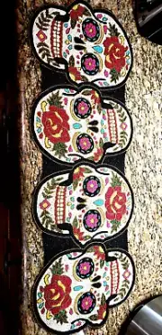 CYNTHIA ROWLEY DAY OF THE DEAD Beaded Sugar Skulls Centerpiece TABLERUNNER NWT