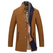 Nevenka Mid Long Pea Coat for Men Single Breasted with Detachable Scarf-Yellow