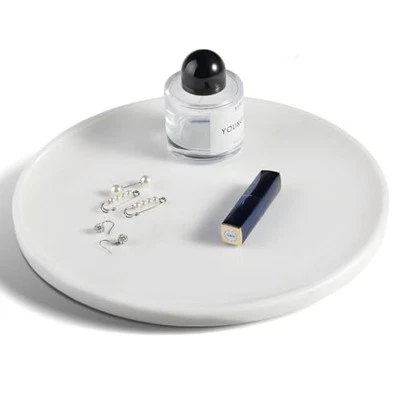 11.8inch Round Marble Serving Tray for Kitchen and Coffee Table, Bright White
