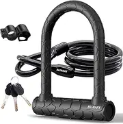 Heavy Duty Bike U Lock - Super Strong 12 Ton Shear, 20mm U Shape Lock Anti-Theft Silicone CoveredLock Keyhole with Sliding Cover 4ft Steel Cable with Mounting Bracket and 3 Keys (Short)