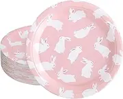 Whaline 40 Pcs Pink Easter Bunny Paper Plates Cartoon Rabbit Disposable Plates 9 Inch Spring Party Tableware for Birthday Baby Shower Holiday Table Supplies