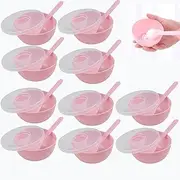 Rowcay 10-Piece Face Mask Mixing Kit | Plastic Mask Mixing Bowl Set with Plastic Lid and Scraper | DIY Skincare Mixing Tool for Home Beauty Salon（Pink）
