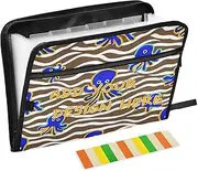 Custom Office Supplies Folders 13 Pockets A4 Letter Size Personalized Expanding File Organizer with Zipper Closure for Document Storage Wave Pattern Cartoon Blue Animal sea Khaki expando