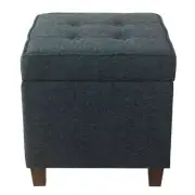 Homepop Storage Ottoman 17.5" x 17.5" Polyester Tufted Cushion Square Navy Woven