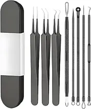 8 PCS Stainless Steel Blackhead Remover Kit,Acssart Stainless Steel Blackhead Remover,Pimple Popper Tool Kit,Pimple Extractor,Pore Cleaner Tool,Gentle and Easy to Clean (Black)