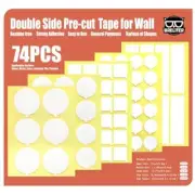 Pre-Cut Double Sided Tape for Wall - 74Pcs Clear Sticky Tape for Picture
