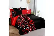 Black Red Floral Quilt Doona Duvet Cover Set