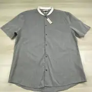 River Island Shirt Mens 2XL XXL Gray Slim Fit Cotton Short Sleeve Snap Front