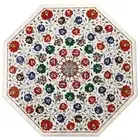 White Marble Kitchen Table Multicolor Stone Inlay Work Dining Table Top for Home