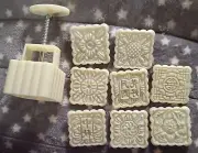 New Version Concave Square Moon Cake pastry Mold 1 MOLD 8 Stamps