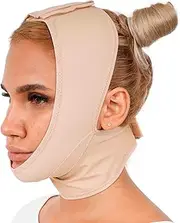 Chin Compression Garment After Liposuction Surgery, Neck Cover Strap Bandage (Beige, S)