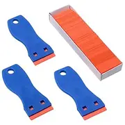 Plastic Razor Blade Scraper and 100 Pcs Blades, Remove Label Decal Tool,Forwithout Scratches Plastic Razor Blade Scraper, Adhesive Remover for Kitchen Applianc
