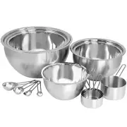 14 Piece Stainless Steel Measuring Cup and Spoon Set with Mixing Bowls, Silver