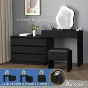 ALFORDSON Dressing Table Stool Set Makeup Mirror Desk LED 8 Drawers Black