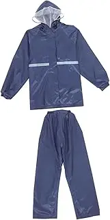 [BESPORTBLE] Hooded Rainwear Set Motorcycle Rain Coat Pants Lightweight Gear Reflective Striping for Weather Navy