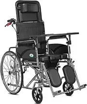 Wheelchair 160° Full Reclining Wheelchair for Adults High Back Manual Wheelchair W/Handbrake Steel Bedside Commode W/Potty and Desk Tray Bathroom Shower Chair for Seniors,220lb Driving Trolley