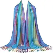 [Neelamvar] Colorful flowers Jacquard cotton pashmina Women Wrap Shawl tassels Scarves