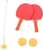 ibasenice 1 Set Table Tennis Training Kit Elastic Shaft Pong Trainer with Base Paddles Rod Balls for Skill Development Random Color