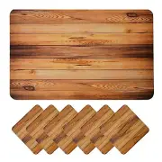 PVC Wooden Style Rectangular Dining Table Place mats Brown 6 Piece