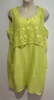 Yellow Sleeveless Midi Linen Dress/Lace Cape/ Draped Size22 Autograph NWT