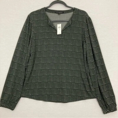 New Banana Republic Dark Green Polka Dot V Neck Stretch Pullover Top Medium